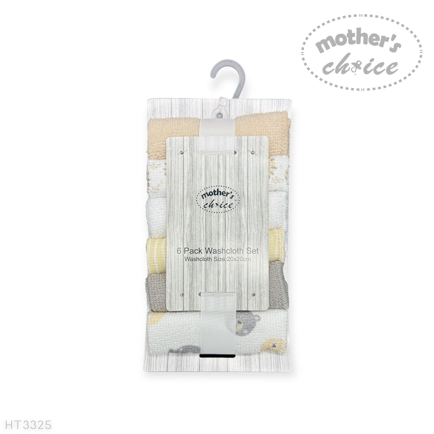 Mothers Choice  6 Pack Washcloth Set Stone Bear