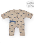 Beige baby romper with rainbow pattern on a white background, featuring 'mother's choice' branding.