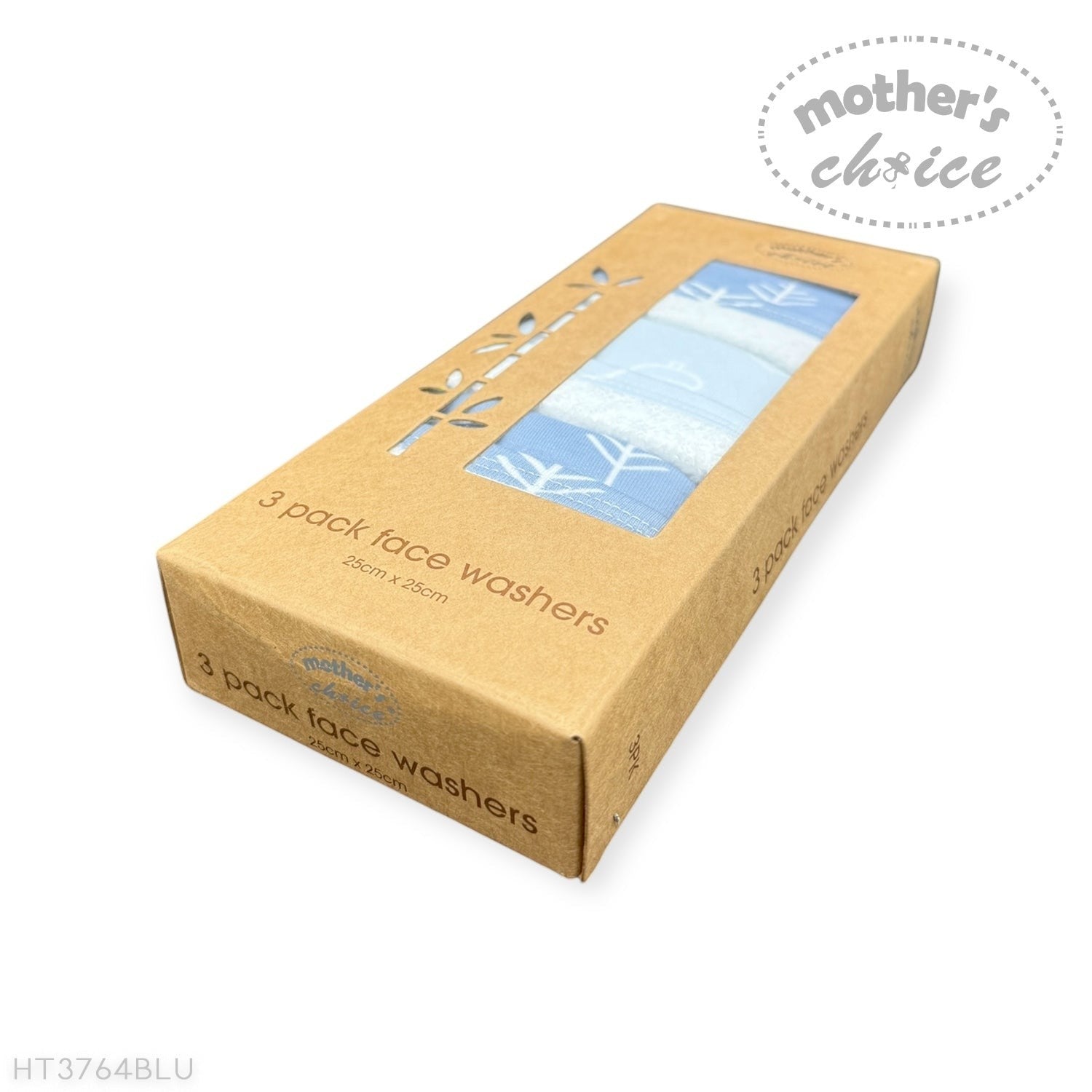 Box of 3-pack face washers with 'Mother's Choice' branding on a white background