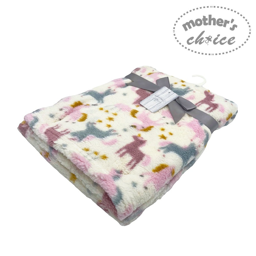 Floral-patterned blanket with a 'Mother's Choice' label on a white background