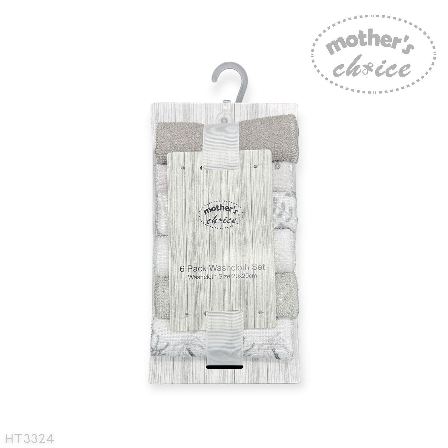 Mothers Choice  6 Pack Washcloth Set Grey Safari