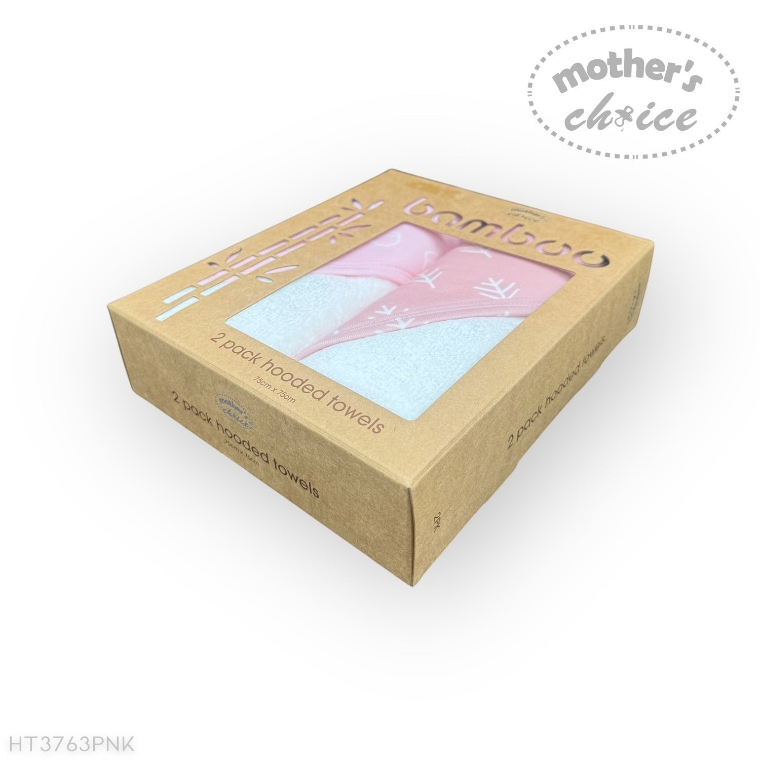 Box of bamboo hooded towels with a 'Mother's Choice' label on a white background