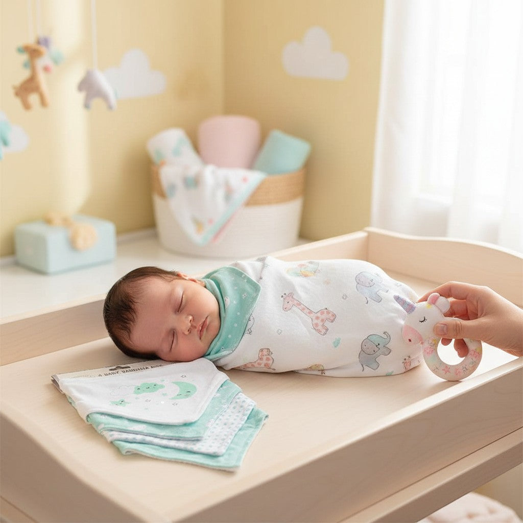 Mothers Choice Baby 100% Cotton 4 Pack Bandana Bib Set - Clouds