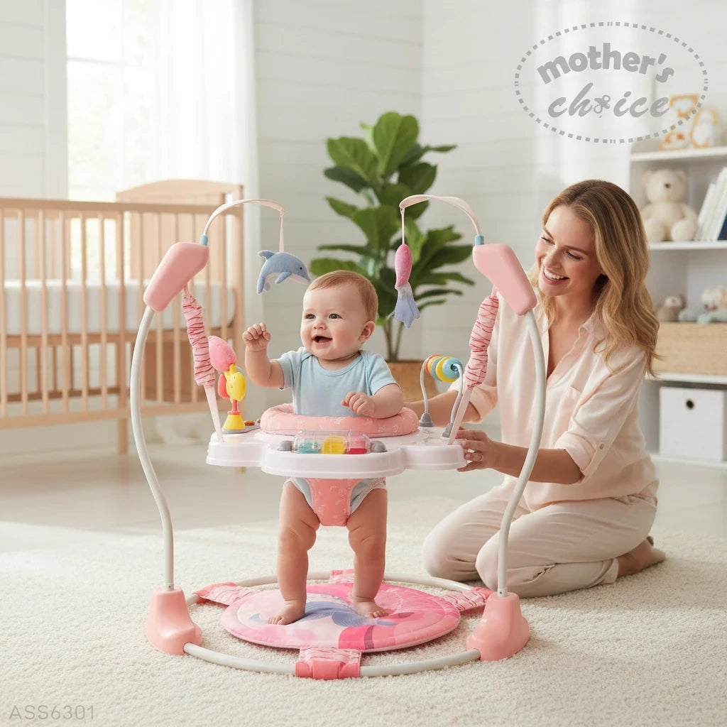 Stork And Baby astronaut themed baby active centre jumper with 360-degree spinning seat and hanging toys