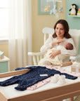 Stork And Baby navy and pink babygrows with polka dot and heart prints, soft cotton, 2-pack