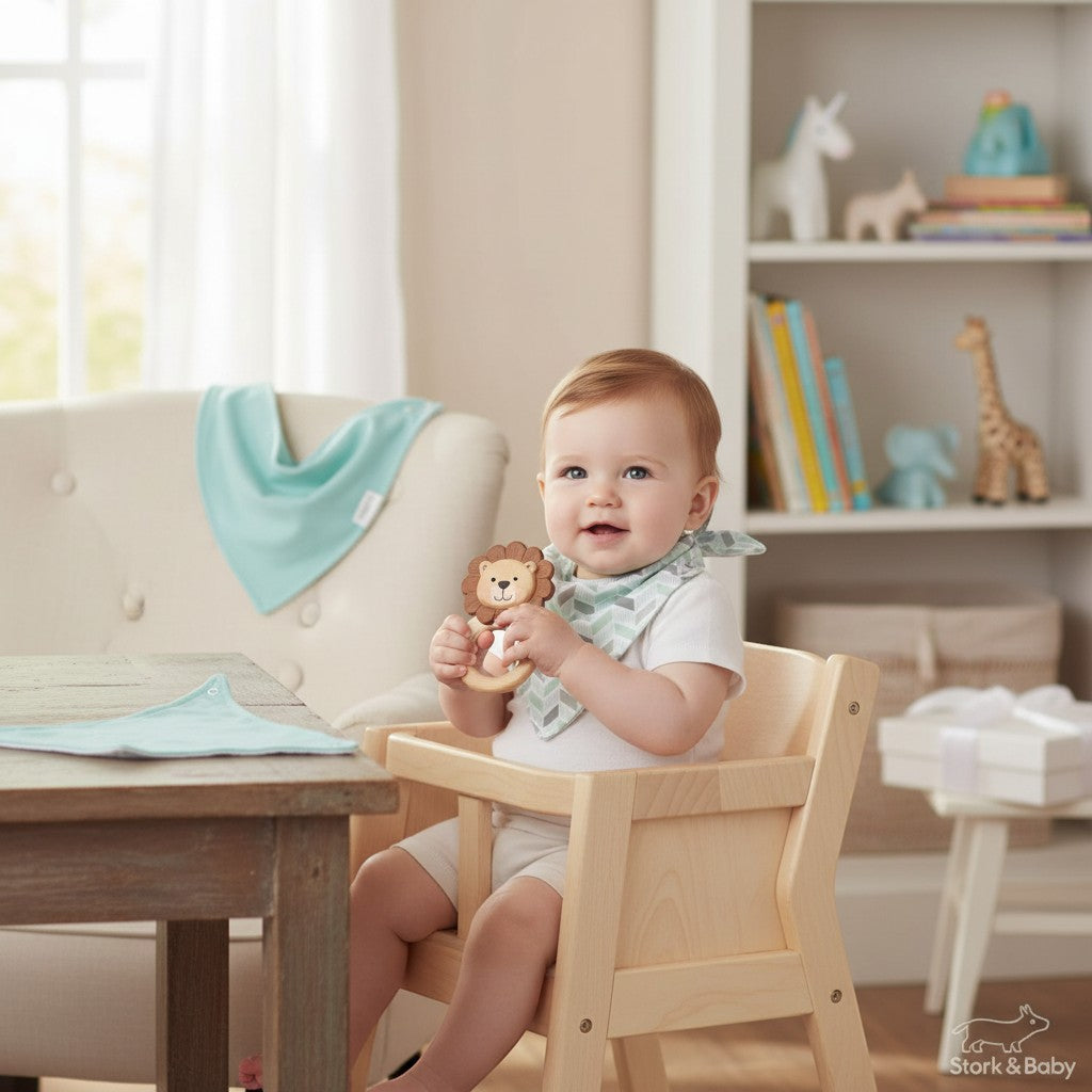 Stork And Baby grey and mint chevron bandana bib set with matching socks for baby feeding time and drool.