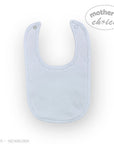 Stork And Baby light blue cotton bib with snap closure, perfect for feeding and teething.