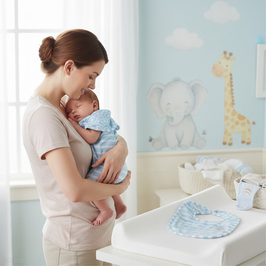 Stork And Baby soft blue striped muslin bibs for baby feeding and drool, 2 pack