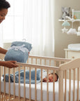 Stork And Baby blue single layer sherpa fleece stripe blanket, 75x100cm, perfect for newborns.