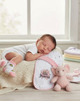 Stork And Baby white 100% cotton burp cloth with pink trim and "Little Princess" embroidery.
