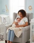 Stork And Baby cream single layer jacquard baby blanket with cable knit texture, 75x100cm.