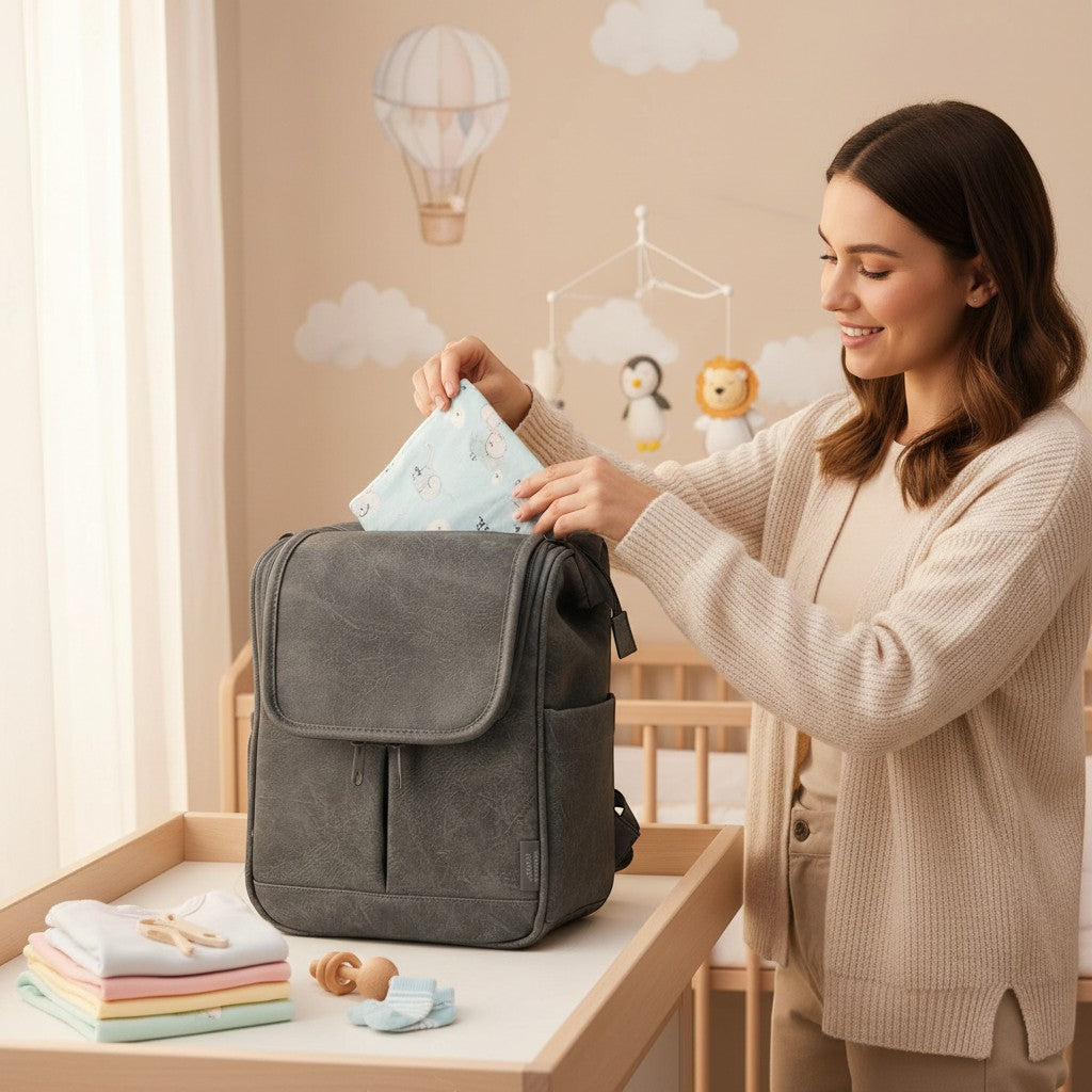 Stork And Baby grey PU upper baby bottle warmer, insulated for travel and outings.