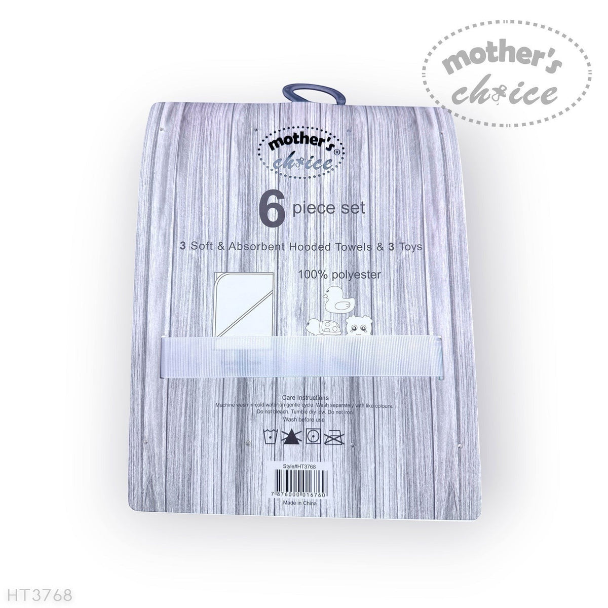 Stork And Baby Mothers Choice 6 piece set including 3 soft absorbent polyester hooded towels and 3 baby toys