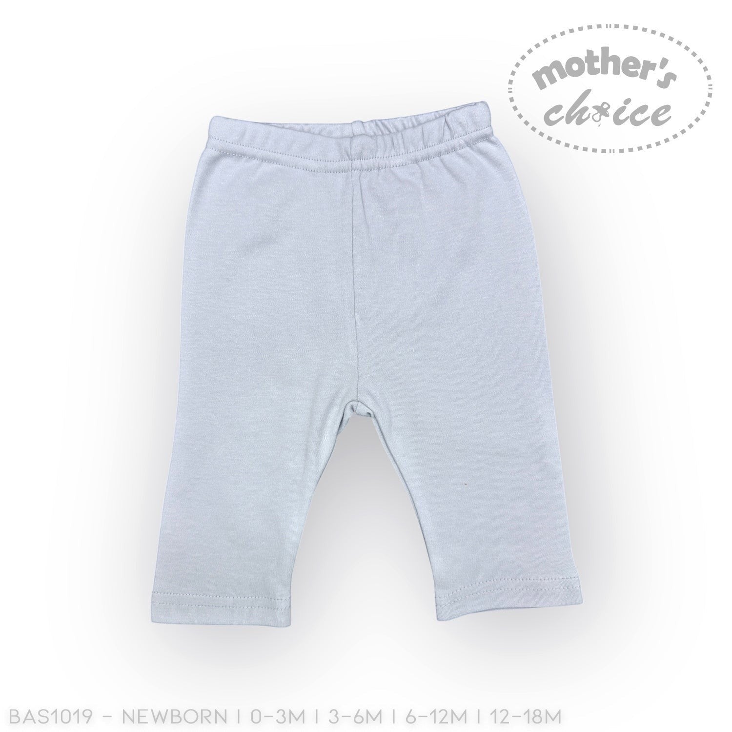 Stork And Baby light blue cotton blend baby leggings with open feet, elastic waistband, and comfortable fit.