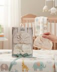 Stork And Baby Mothers Choice 2 Pack Beanie Hat Set in beige with floral print. Soft cotton blend, bow detail.