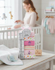 Stork And Baby Mothers Choice 6 pack washcloths with pink and orange floral patterns, perfect for baby care.