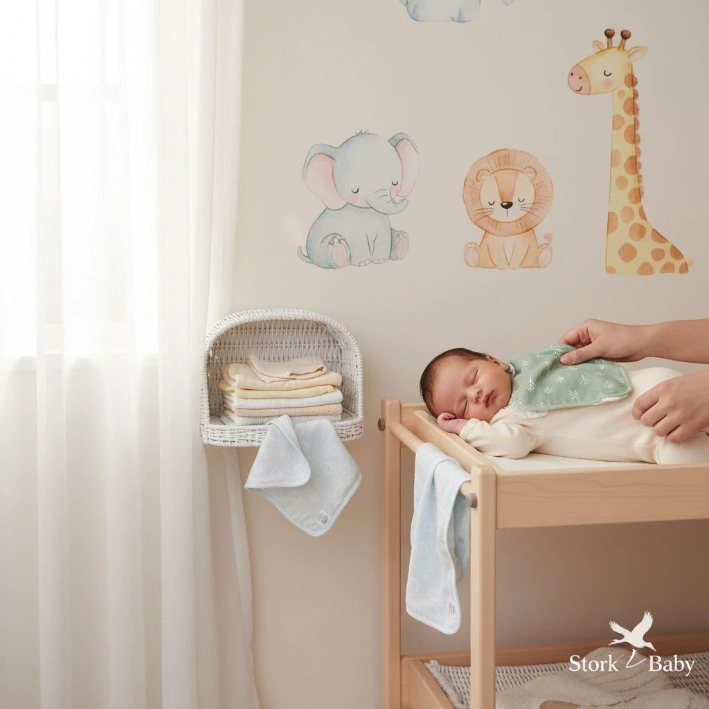 Stork And Baby Mothers Choice 3 pack sage bamboo facecloths, 70% bamboo, 20% cotton, 10% poly.