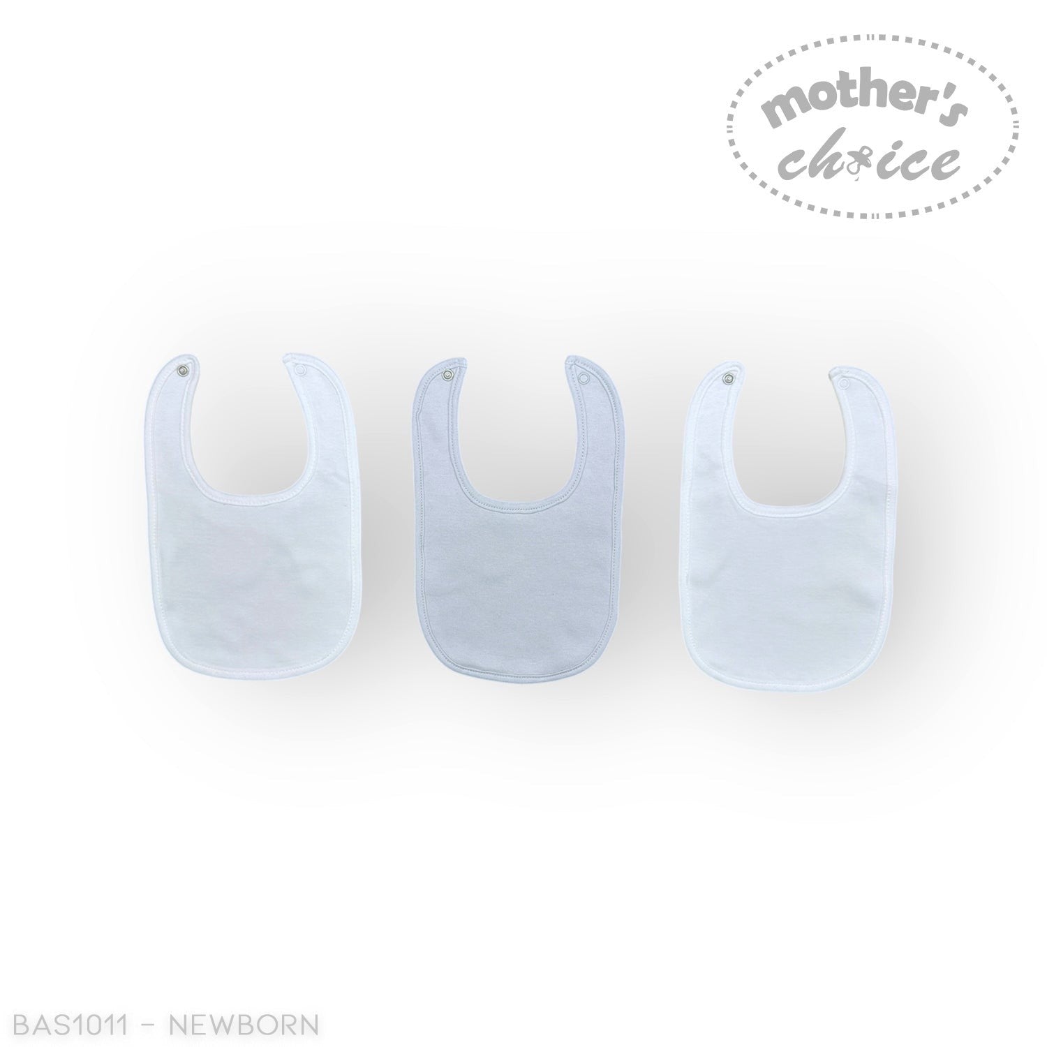 Stork And Baby Mothers Choice 3 Pack Bibs - white and light blue, soft cotton, essential for feeding and teething messes.