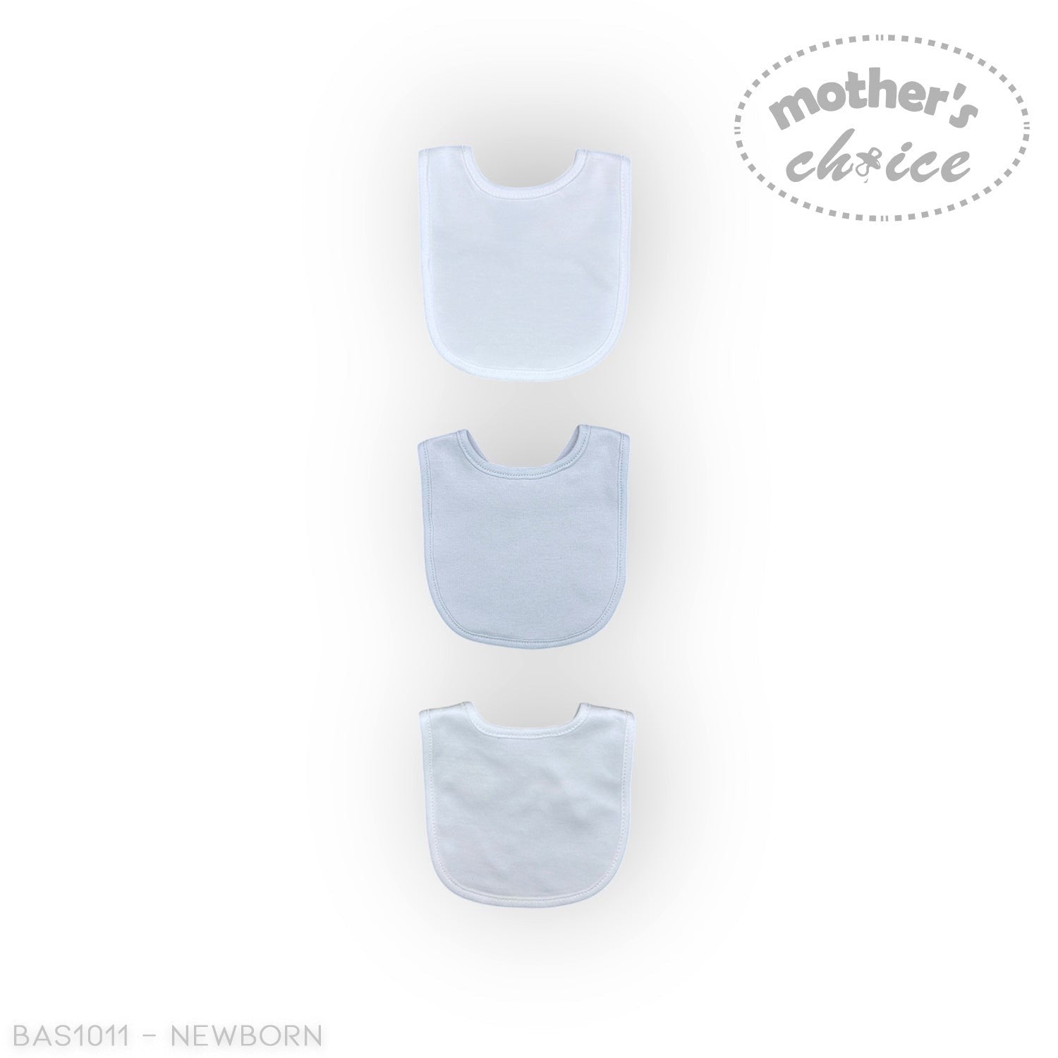 Stork And Baby Mothers Choice 3 Pack Bibs in white, soft cotton for feeding and teething.