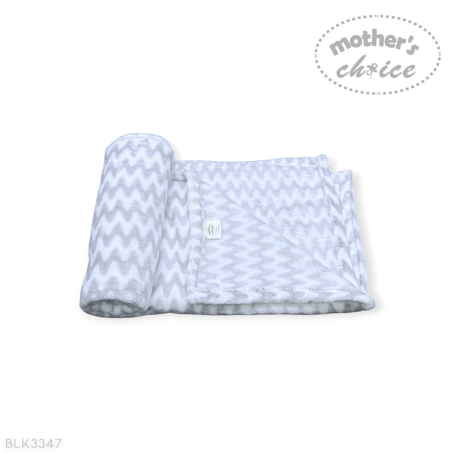 Stork And Baby Mothers Choice grey and white chevron patterned plush coral fleece baby blanket folded for display