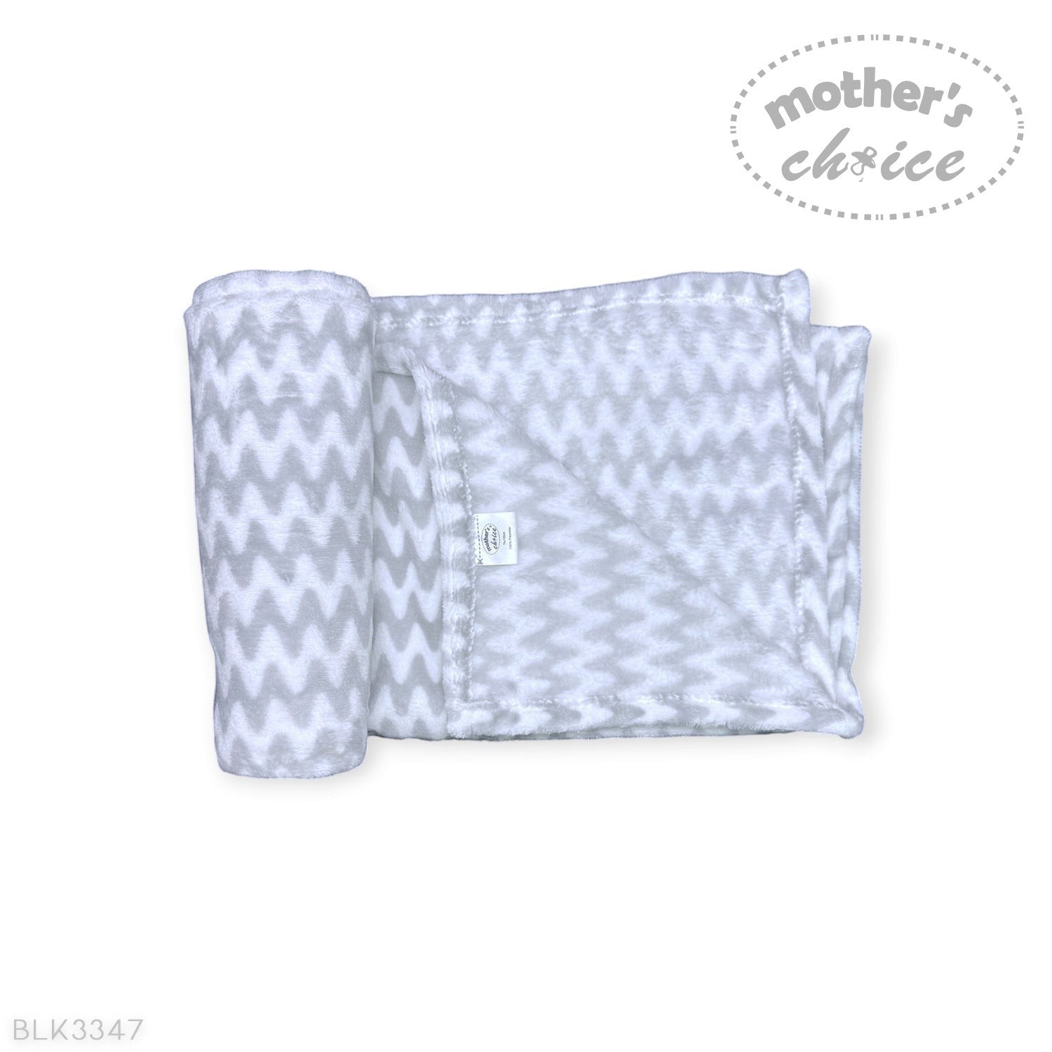 Stork And Baby Mothers Choice soft grey and white chevron patterned coral fleece baby blanket folded for display