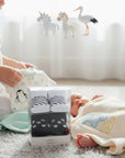 Stork And Baby Mothers Choice Girls 2 Pack Socks Gift Pack, white with black stripes and black with white polka dots.