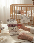 Stork And Baby Mothers Choice 5 pack soft fabric baby headbands with bows in cream, mauve, and beige patterns.