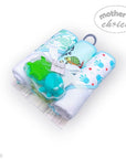 Stork And Baby Mothers Choice 3 pack baby hooded towels and turtle toys with sea creature prints in blue and white