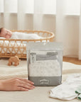 Stork And Baby Mothers Choice 3 pack newborn open feet leggings in white and grey with subtle patterns.