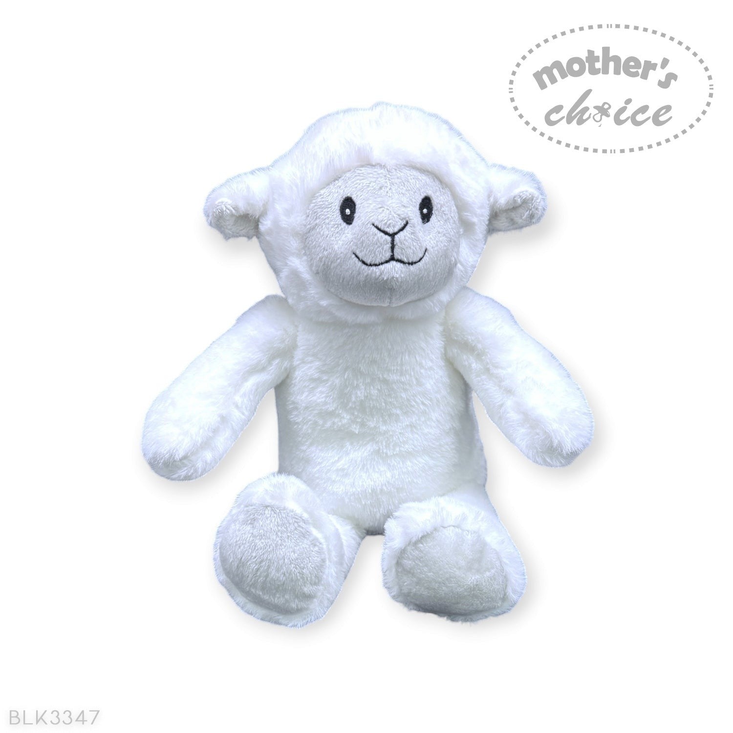 Stork And Baby Mothers Choice plush white sheep toy with embroidered features for baby comfort and nursery decor