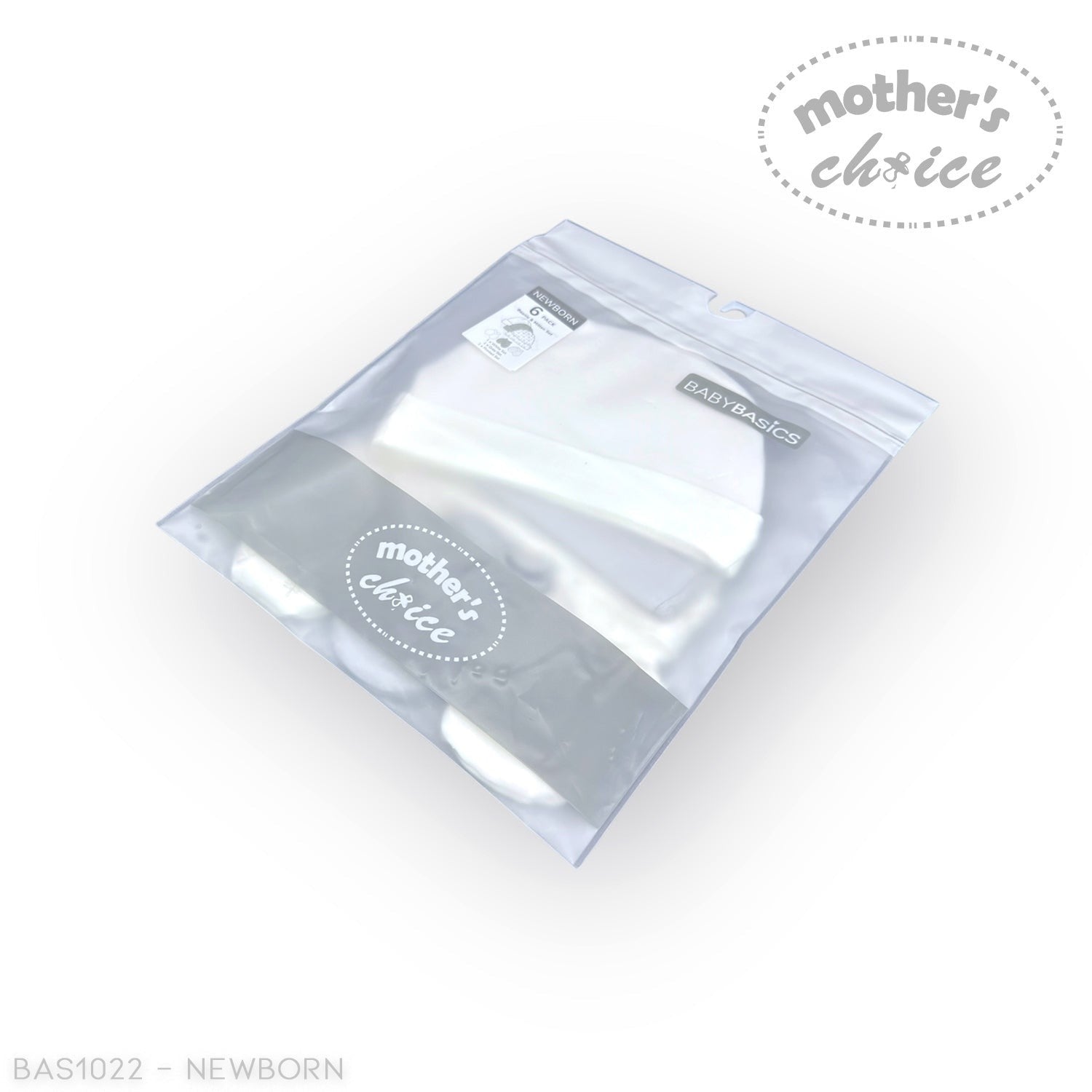 Stork And Baby white newborn hats and mittens 6-piece set in clear packaging. Soft cotton blend for delicate skin.