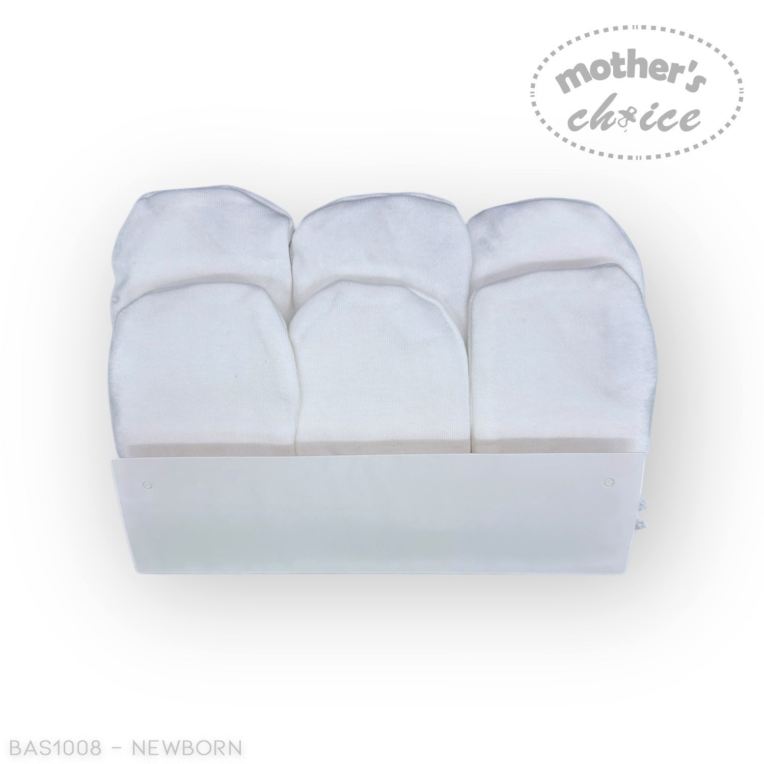 Stork And Baby white 6 pack newborn mittens made of soft cotton, protecting baby skin from scratches and keeping hands warm.