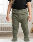 Stork And Baby olive green 100% cotton baby leggings with a comfortable stretchy fit.