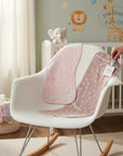Stork And Baby Mothers Choice 2-pack pink bamboo burp cloths with acorn and leaf prints.