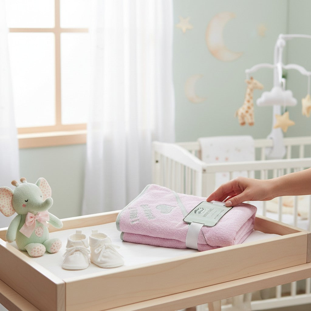 Stork And Baby pink 100% cotton hooded towel with 'I Melt Daddy's Heart' embroidery and grey trim.