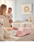 Stork And Baby pink velour cuddle rug, 95% polyester, 5% elastane, 70x90cm. Presented in gift box packaging.