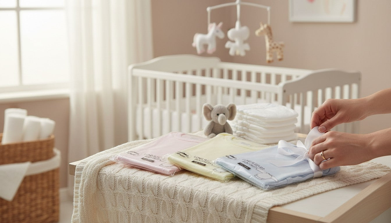 Stork And Baby pastel long sleeve baby bodyvests for premature infants, soft cotton, pastel pink, yellow, and blue.