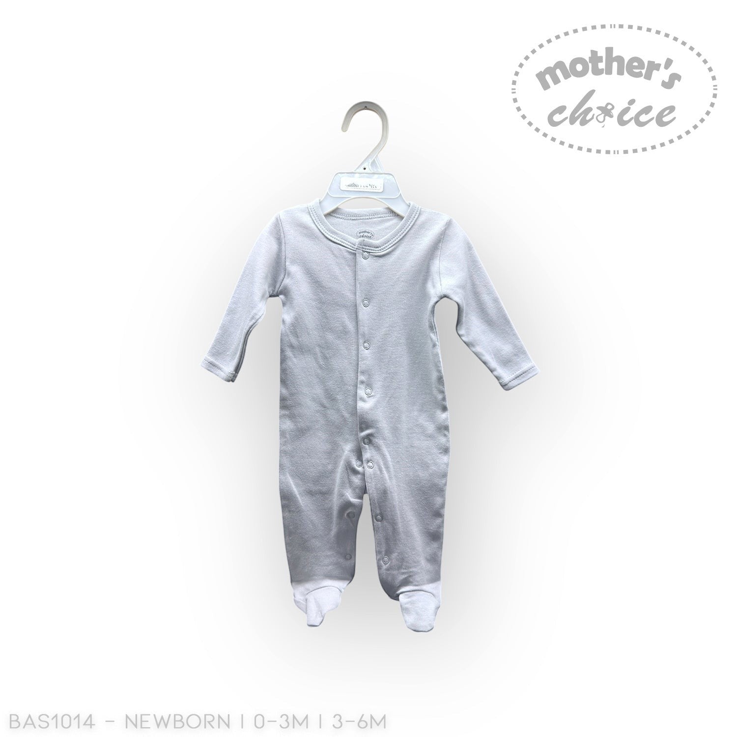 Stork And Baby white long-sleeved babygrow with snap closures and footies. Soft, breathable cotton for everyday comfort.