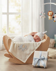 Stork And Baby white 100% cotton newborn beanie with 'You're My Definition Of Perfect' text and knot detail.